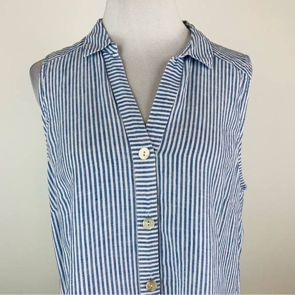 J. Jill Blue Striped Button Down Linen Shirt Medium - Picture 2 of 13